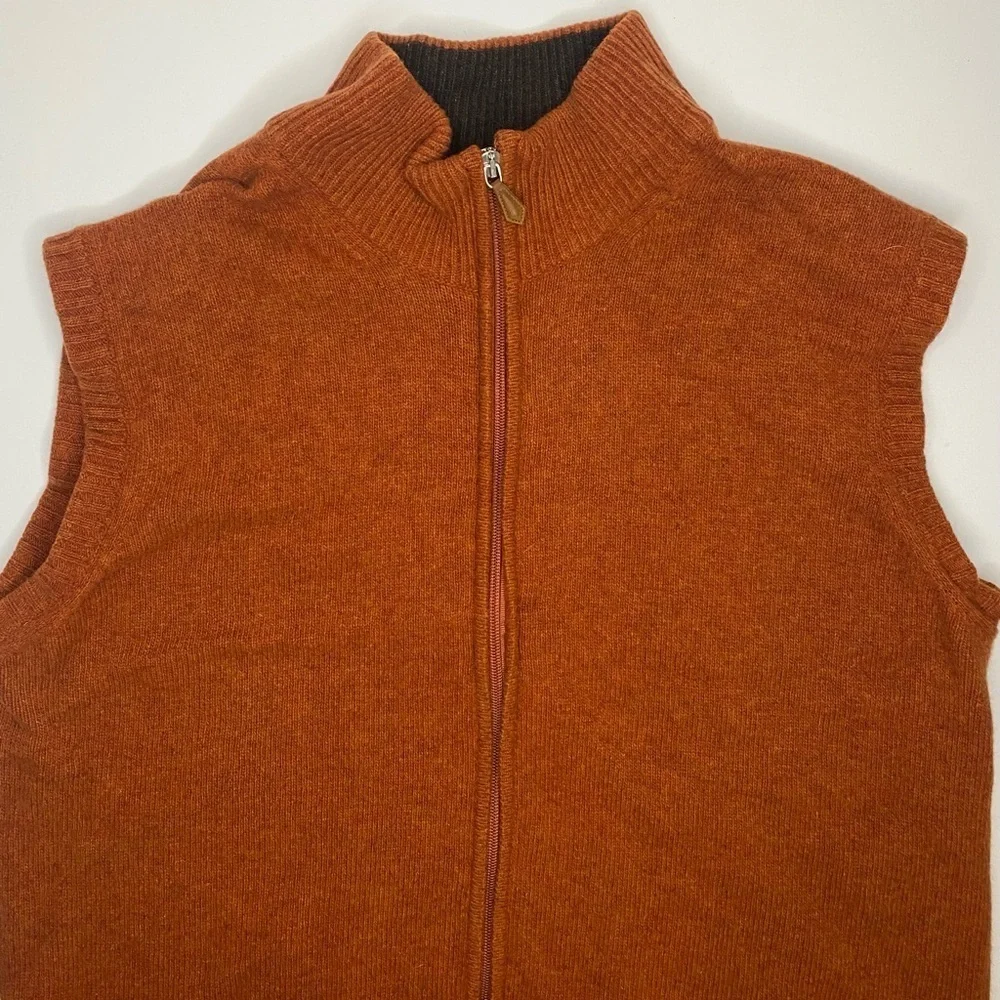Toscano Blue Lambswool Men's Zip-Up Orange Sweater Vest Sz Med